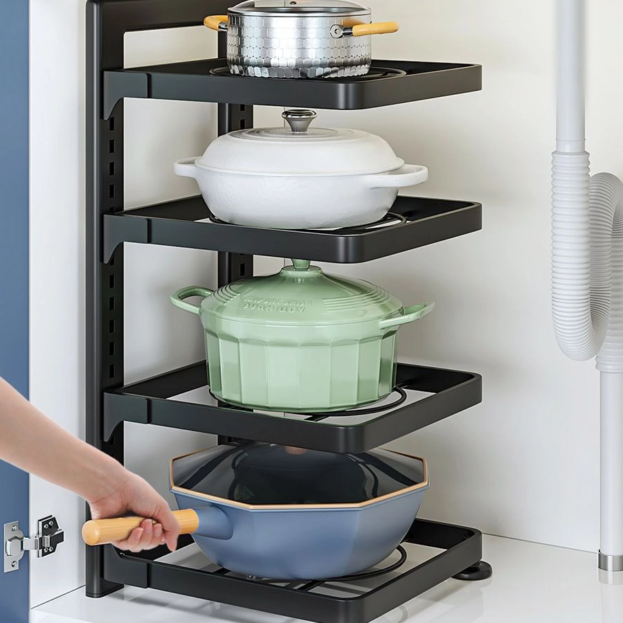 Under-sink multi-layer pot and pan storage rack